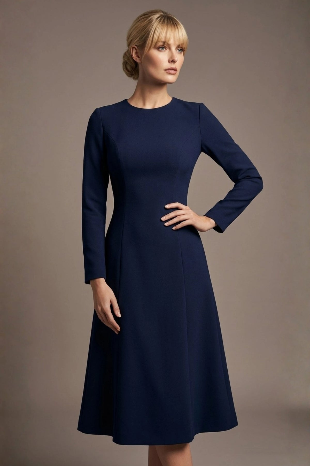 Turner Long Sleeve A-Line Dress in Navy Blue – Diva Catwalk, image 8