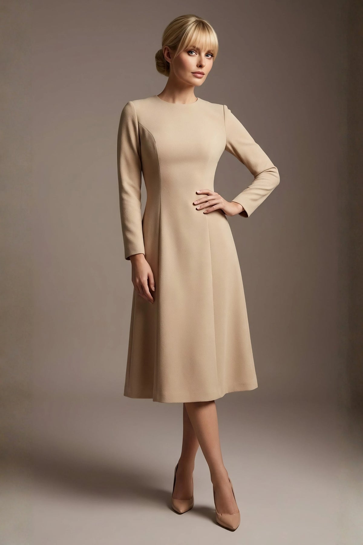Turner Long Sleeve A-Line Dress in Stone – Diva Catwalk, image 21