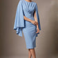 Federica Cape-Sleeve Pencil Dress in Powder Blue – detail