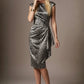 Thame Asymmetric Satin Cascade Dress – detail