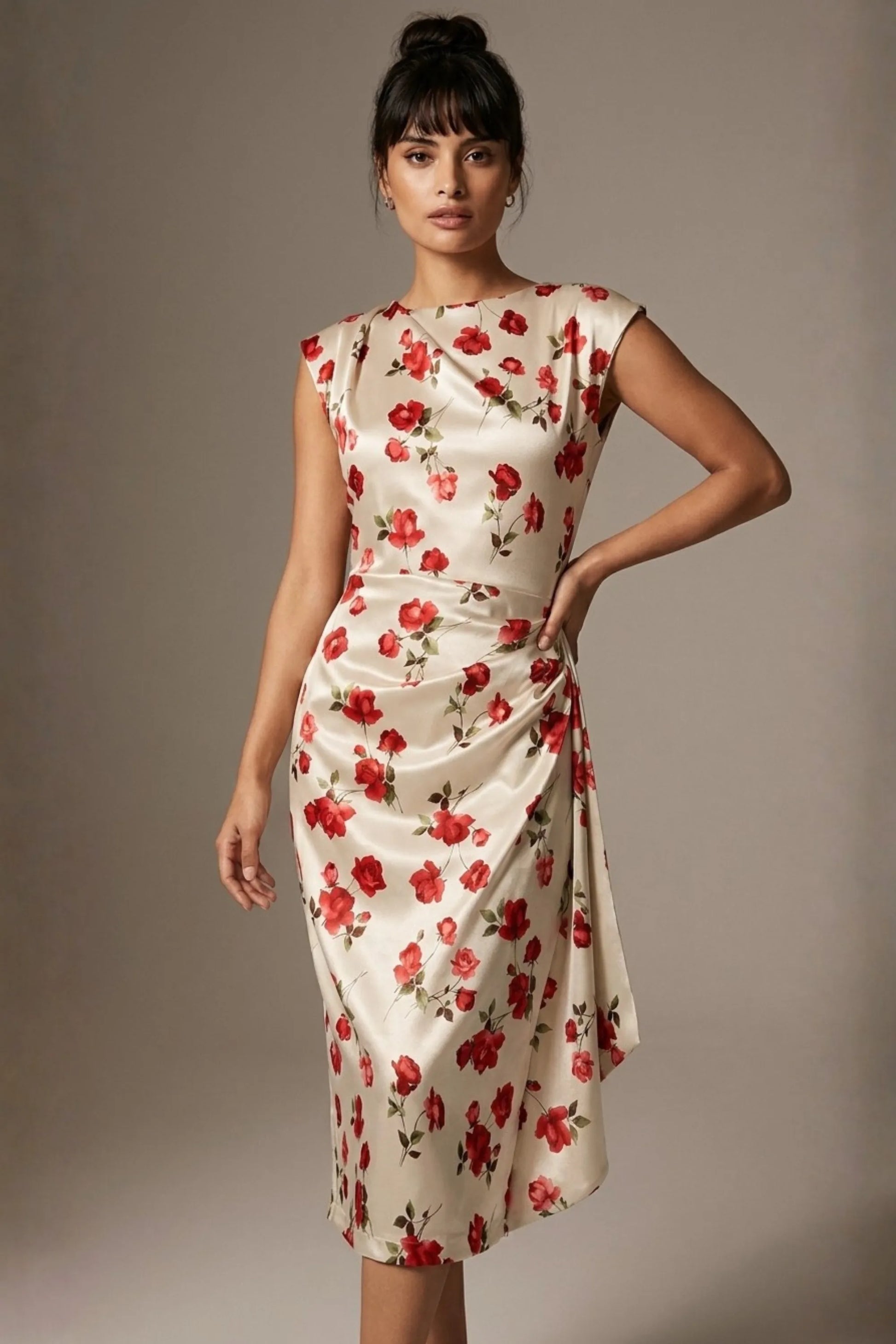 Thame Asymmetric Satin Cascade Dress