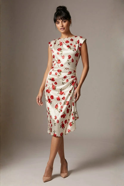 Thame Asymmetric Satin Cascade Dress