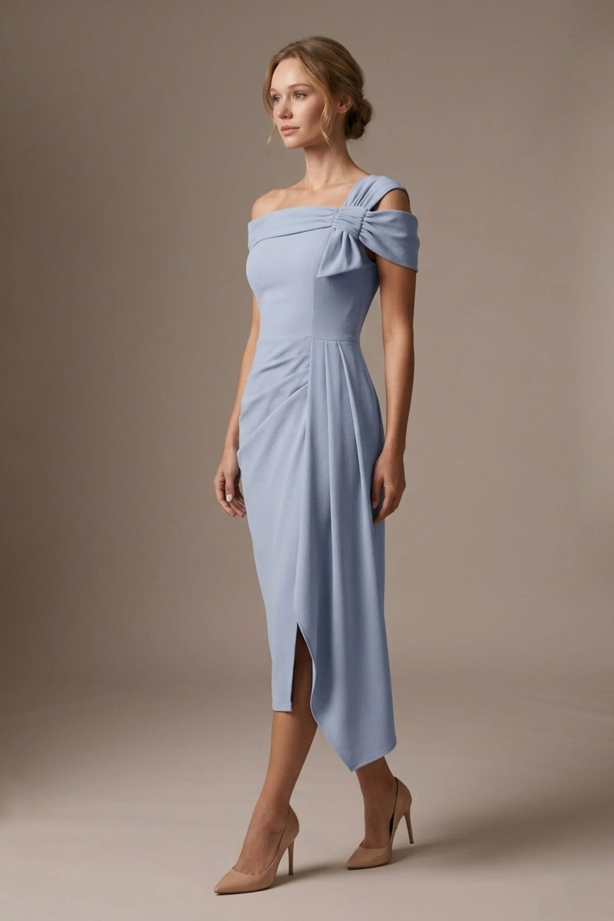 Olina Sculptural Off-The-Shoulder Drape Dress – Diva Catwalk, image 2