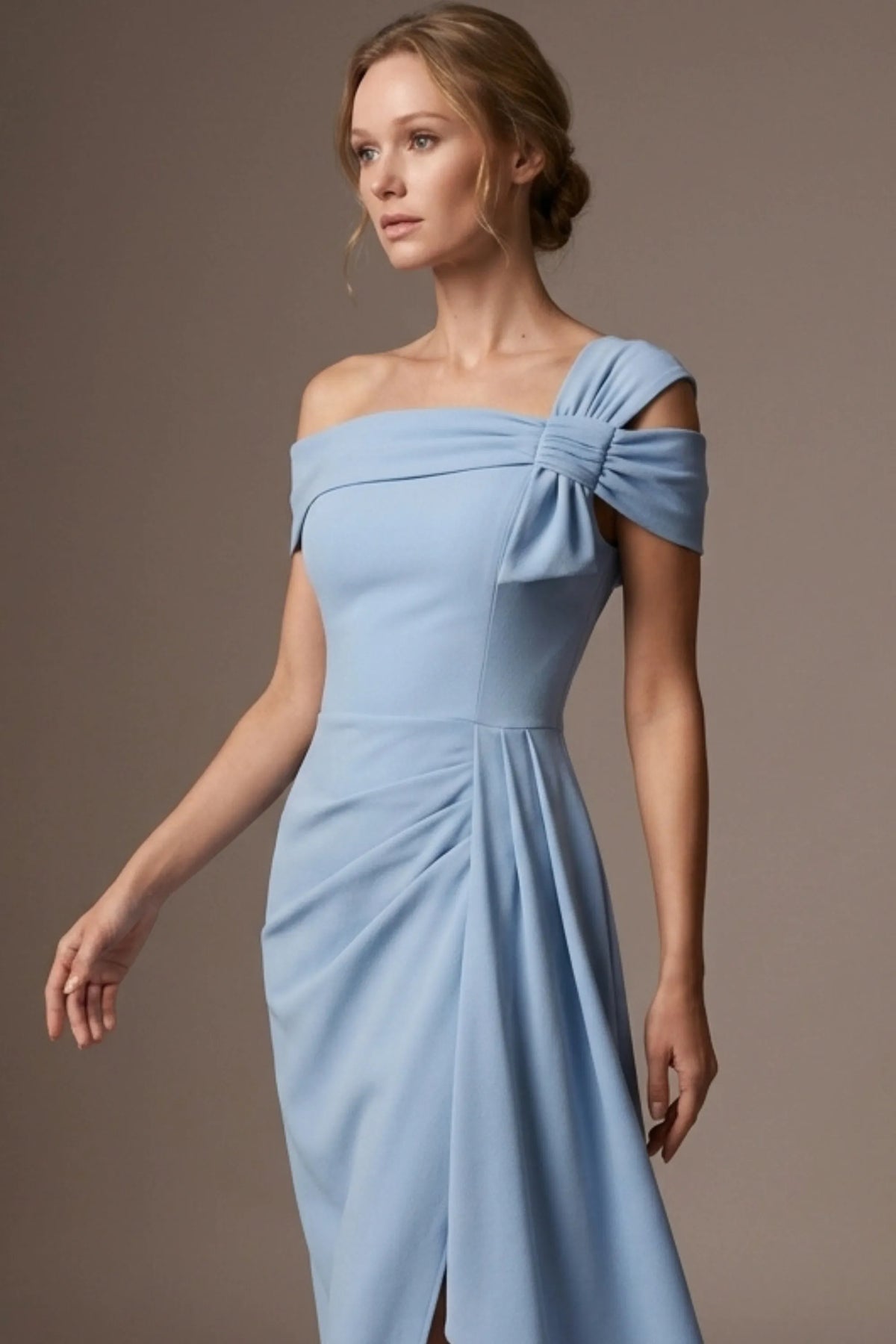Olina Sculptural Off-The-Shoulder Drape Dress