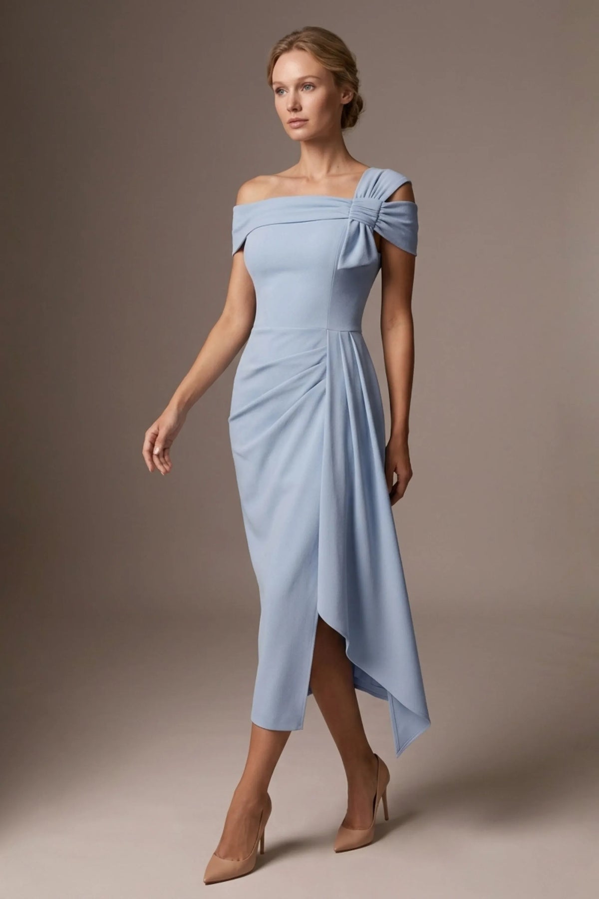 Olina Sculptural Off-The-Shoulder Drape Dress – Diva Catwalk, image 4