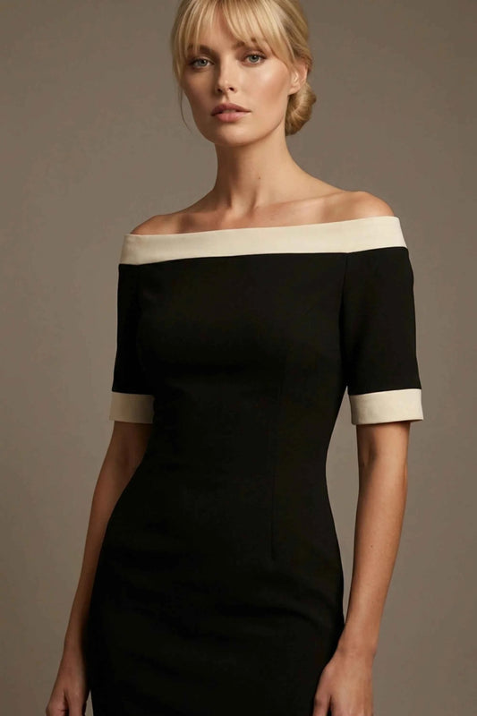 Brea Contrast Off-The-Shoulder Midi Dress