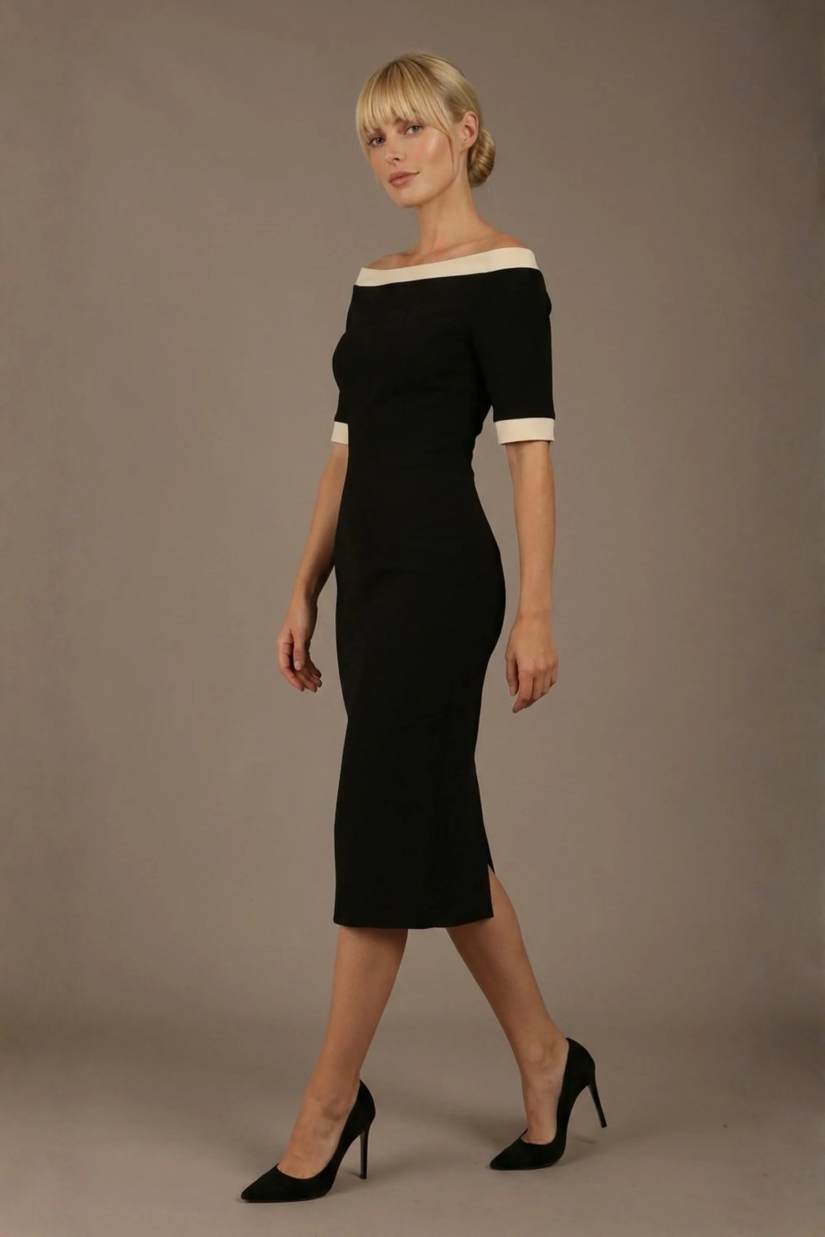 Brea Contrast Off-The-Shoulder Midi Dress – detail