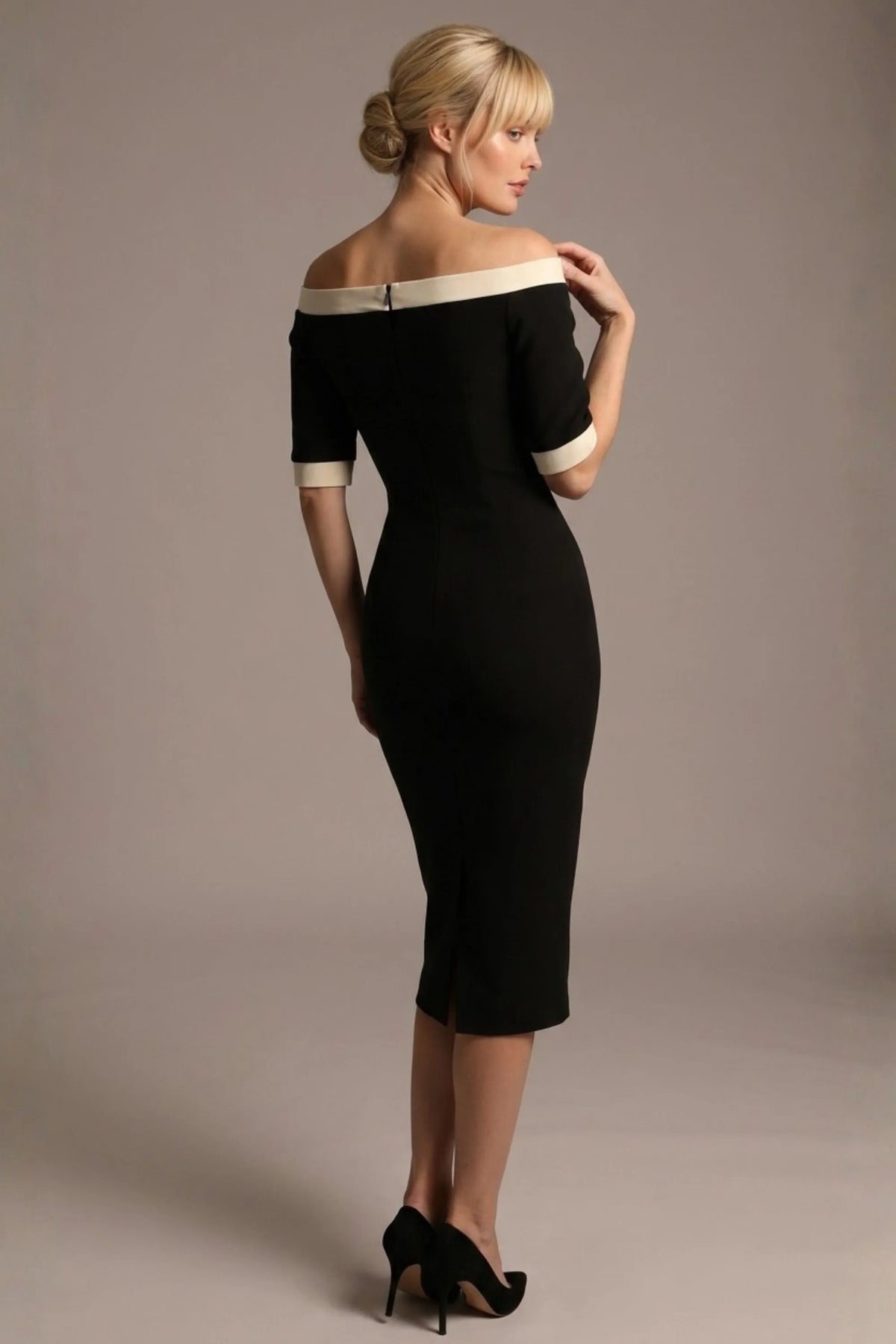 Brea Contrast Off-The-Shoulder Midi Dress – detail