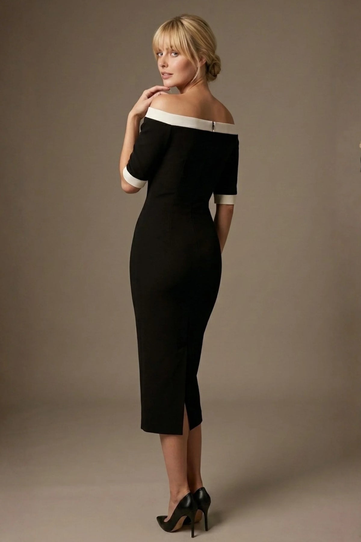 Brea Contrast Off-The-Shoulder Midi Dress – detail