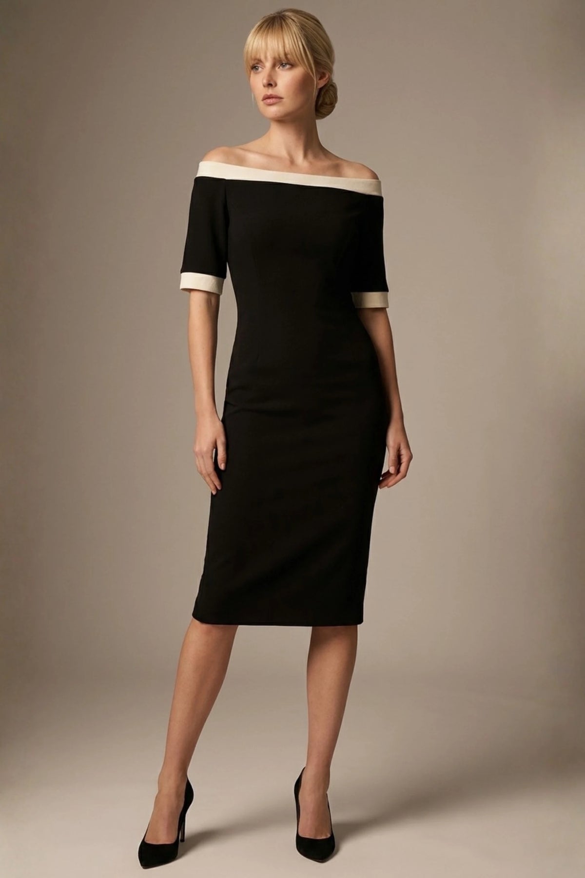 Brea Contrast Off-The-Shoulder Midi Dress – detail