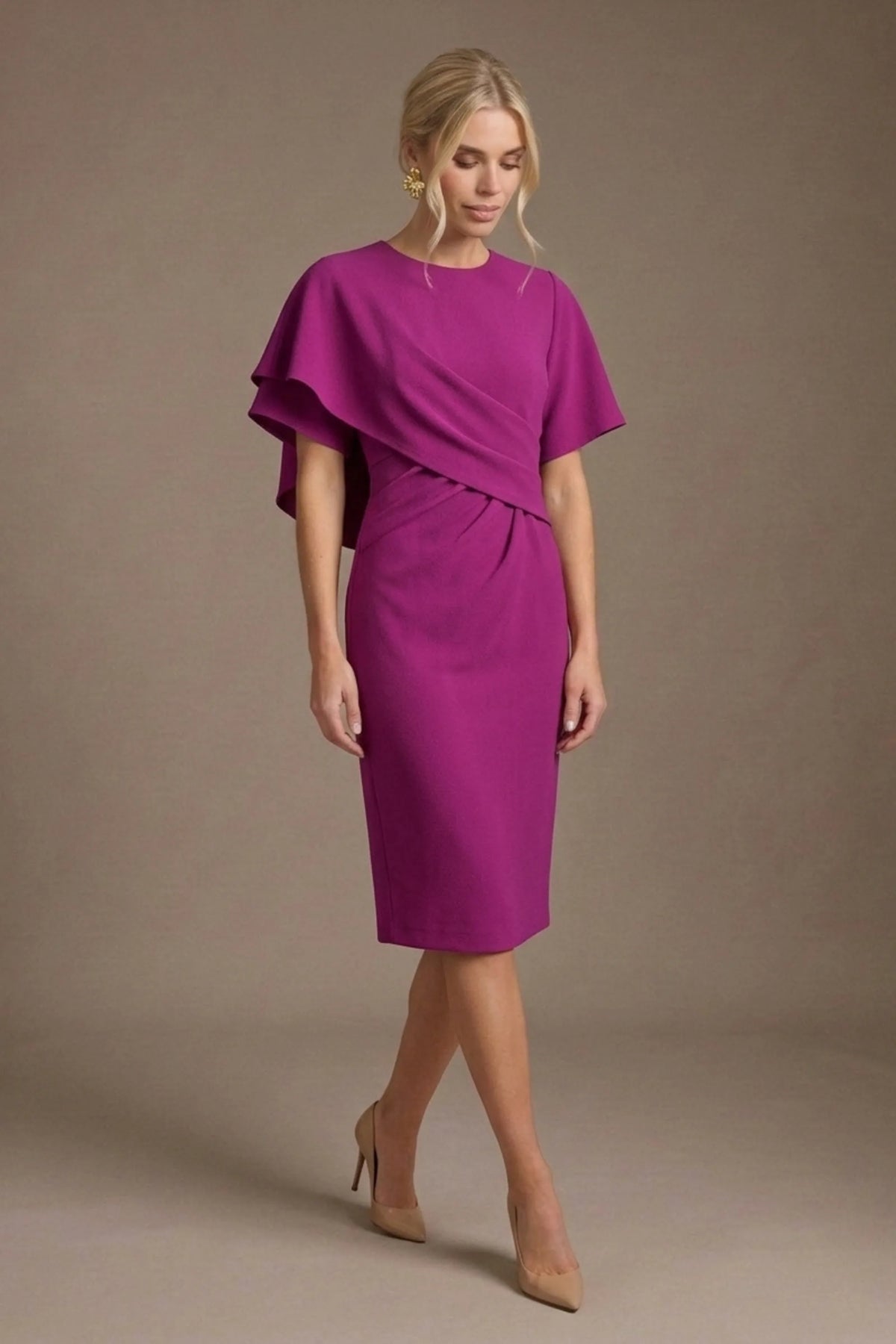 Cypress Asymmetric Cape Detail Pencil Dress – Diva Catwalk, image 18