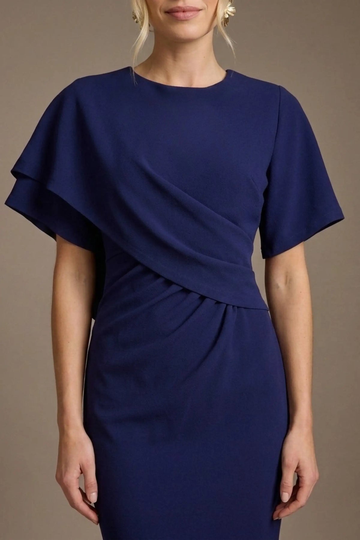Cypress Asymmetric Cape Detail Pencil Dress