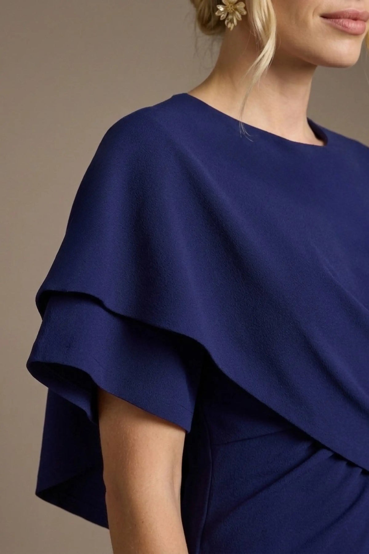 Cypress Asymmetric Cape Detail Pencil Dress