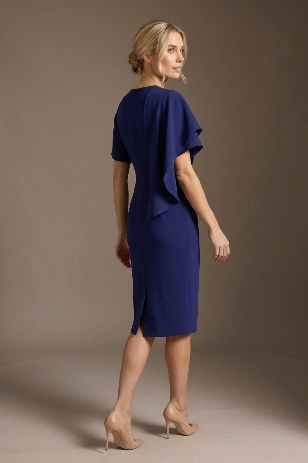 Cypress Asymmetric Cape Detail Pencil Dress – Diva Catwalk, image 2