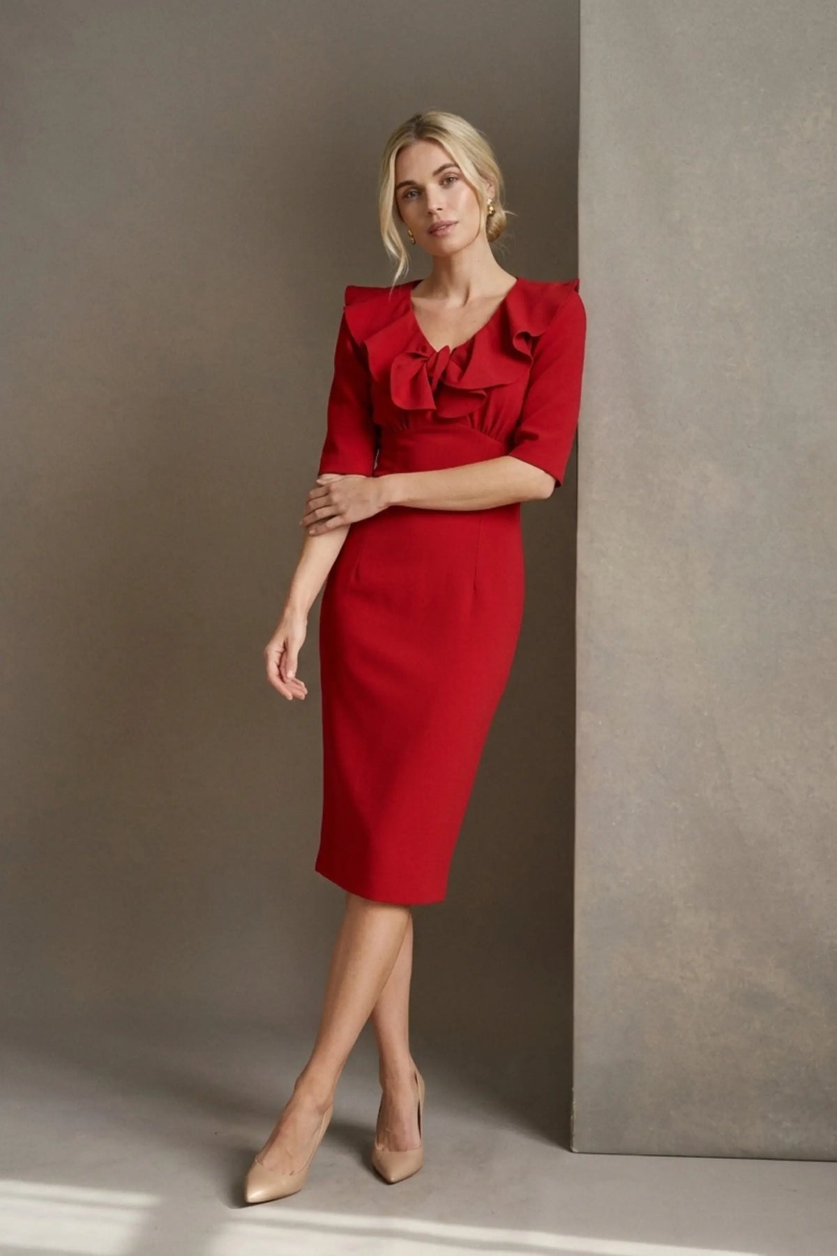 Caister Statement Frill Tie Pencil Dress – Diva Catwalk, image 5
