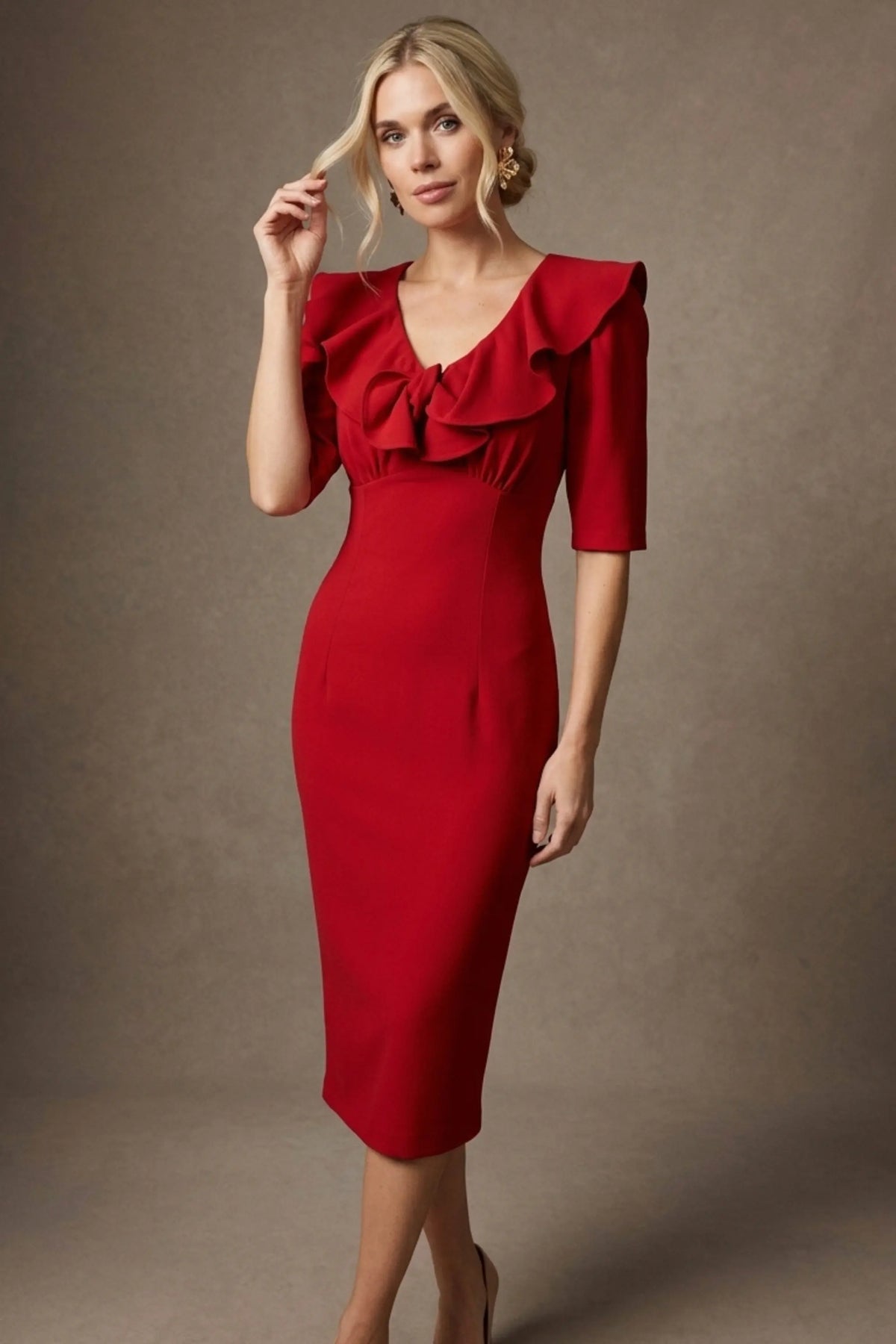 Caister Statement Frill Tie Pencil Dress – Diva Catwalk, image 6