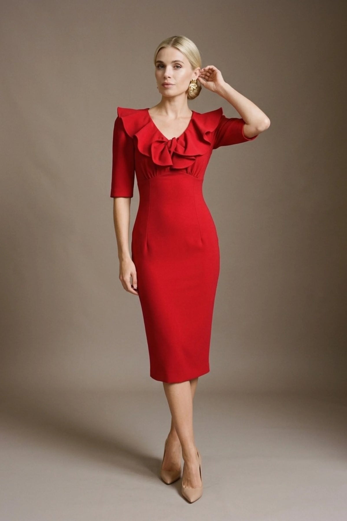 Caister Statement Frill Tie Pencil Dress – Diva Catwalk, image 4