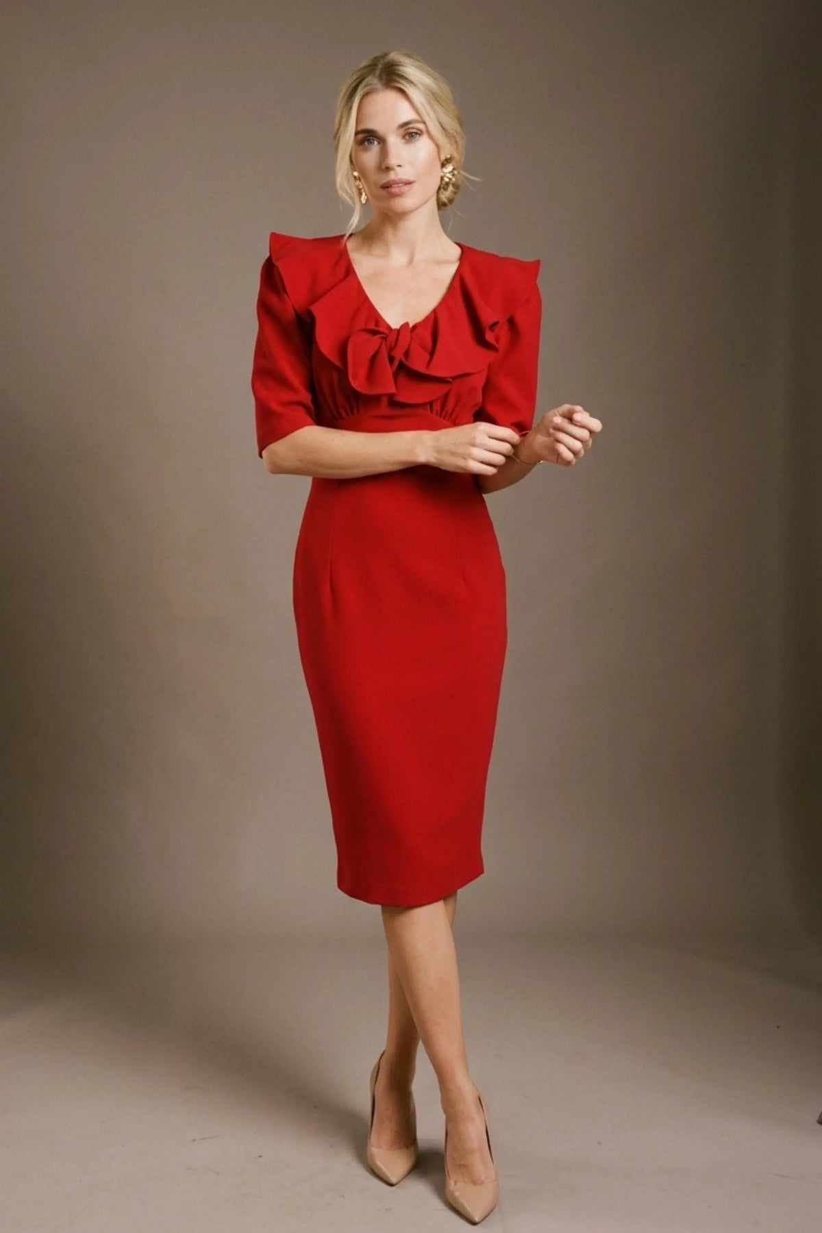 Caister Statement Frill Tie Pencil Dress – Diva Catwalk, image 7