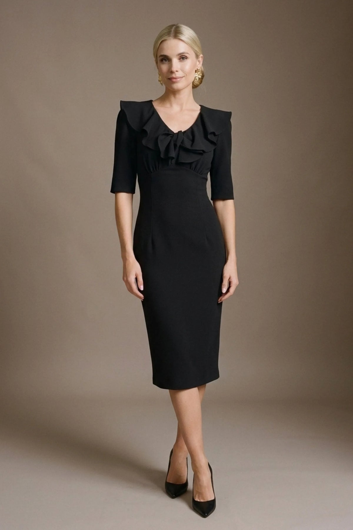 Caister Statement Frill Tie Pencil Dress in Black – Diva Catwalk, image 22