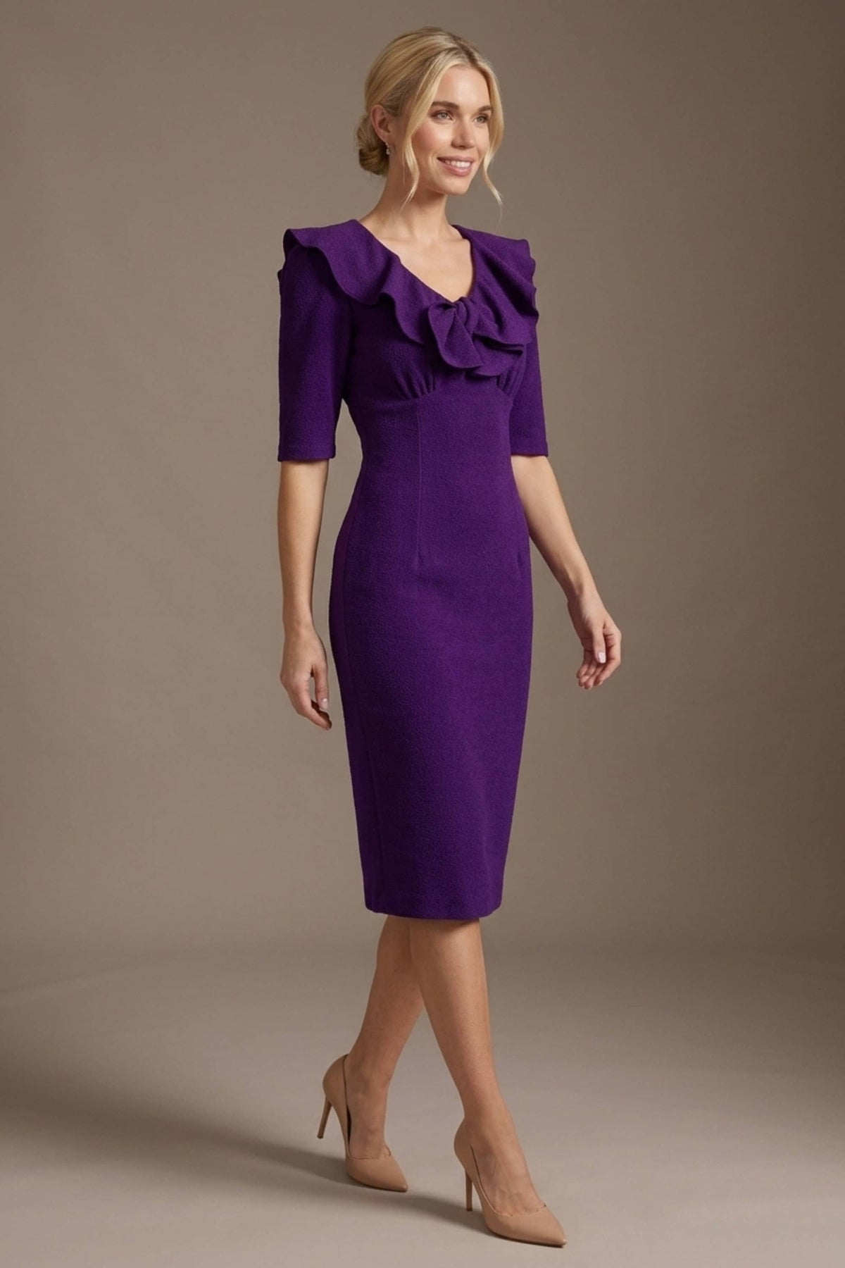 Caister Statement Frill Tie Pencil Dress in Purple – Diva Catwalk, image 15
