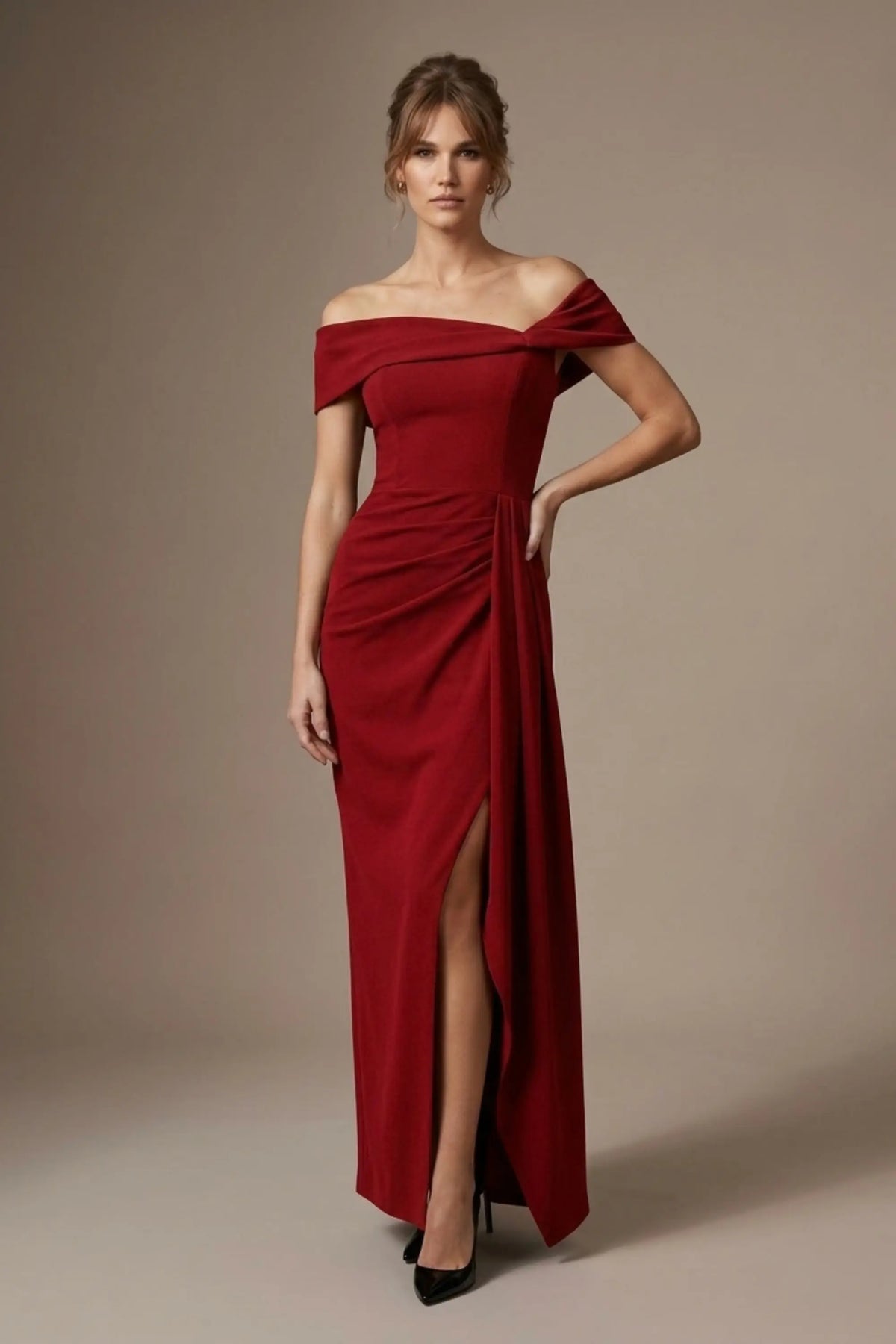 Othello Off-The-Shoulder Drape Maxi Dress in Rosewood – Diva Catwalk, image 55