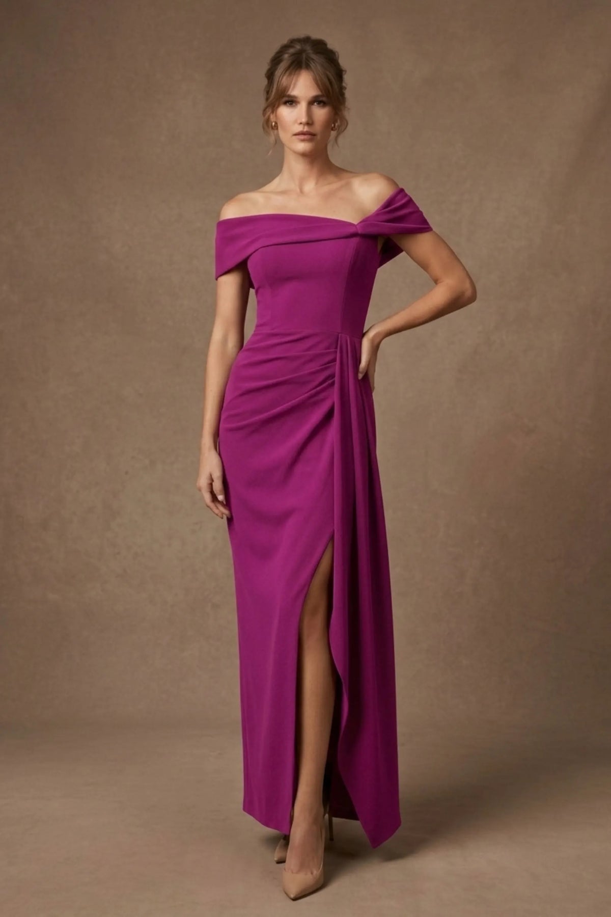 Othello Off-The-Shoulder Drape Maxi Dress in Magenta – Diva Catwalk, image 20