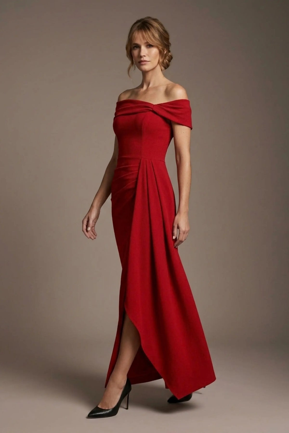 Othello Off-The-Shoulder Drape Maxi Dress in Scarlet Red – Diva Catwalk, image 39