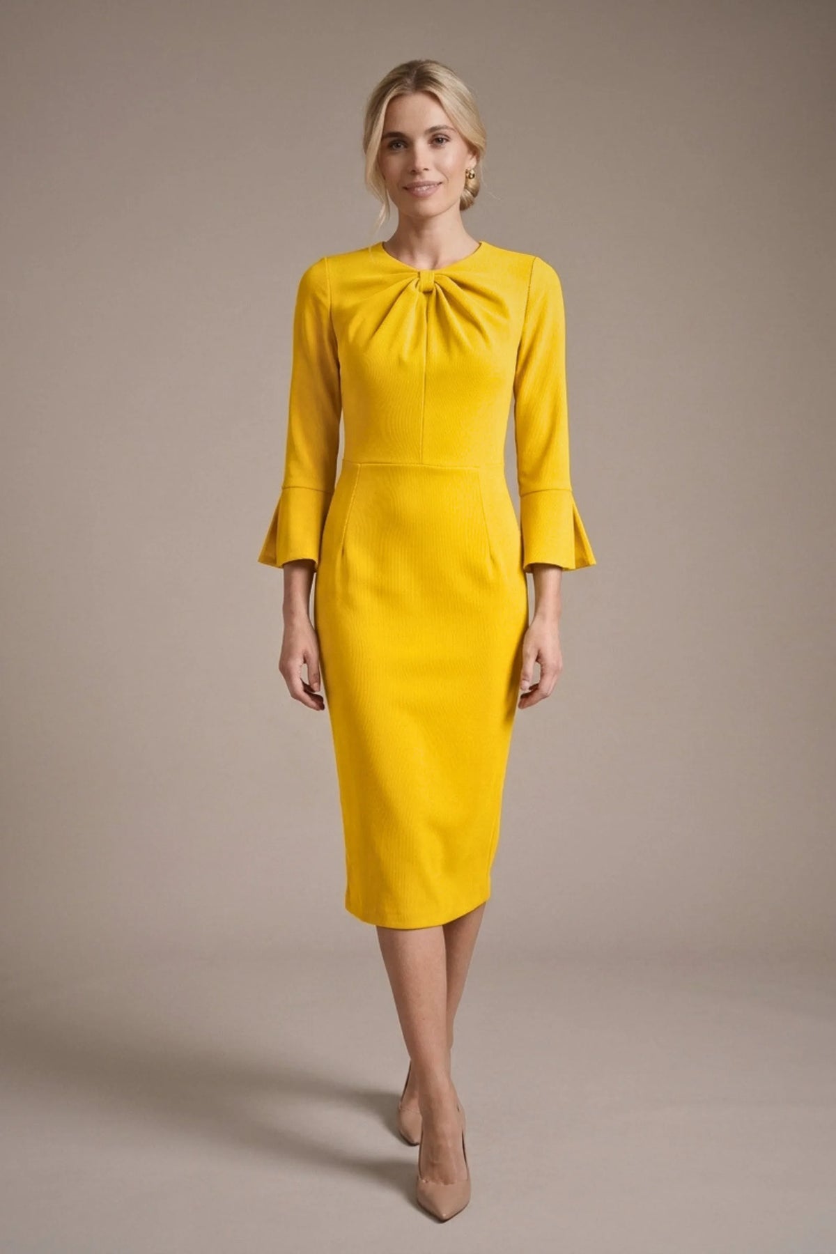 Muirfield Gathered Keyhole Pencil Dress in Sunshine Yellow – Diva Catwalk, image 12