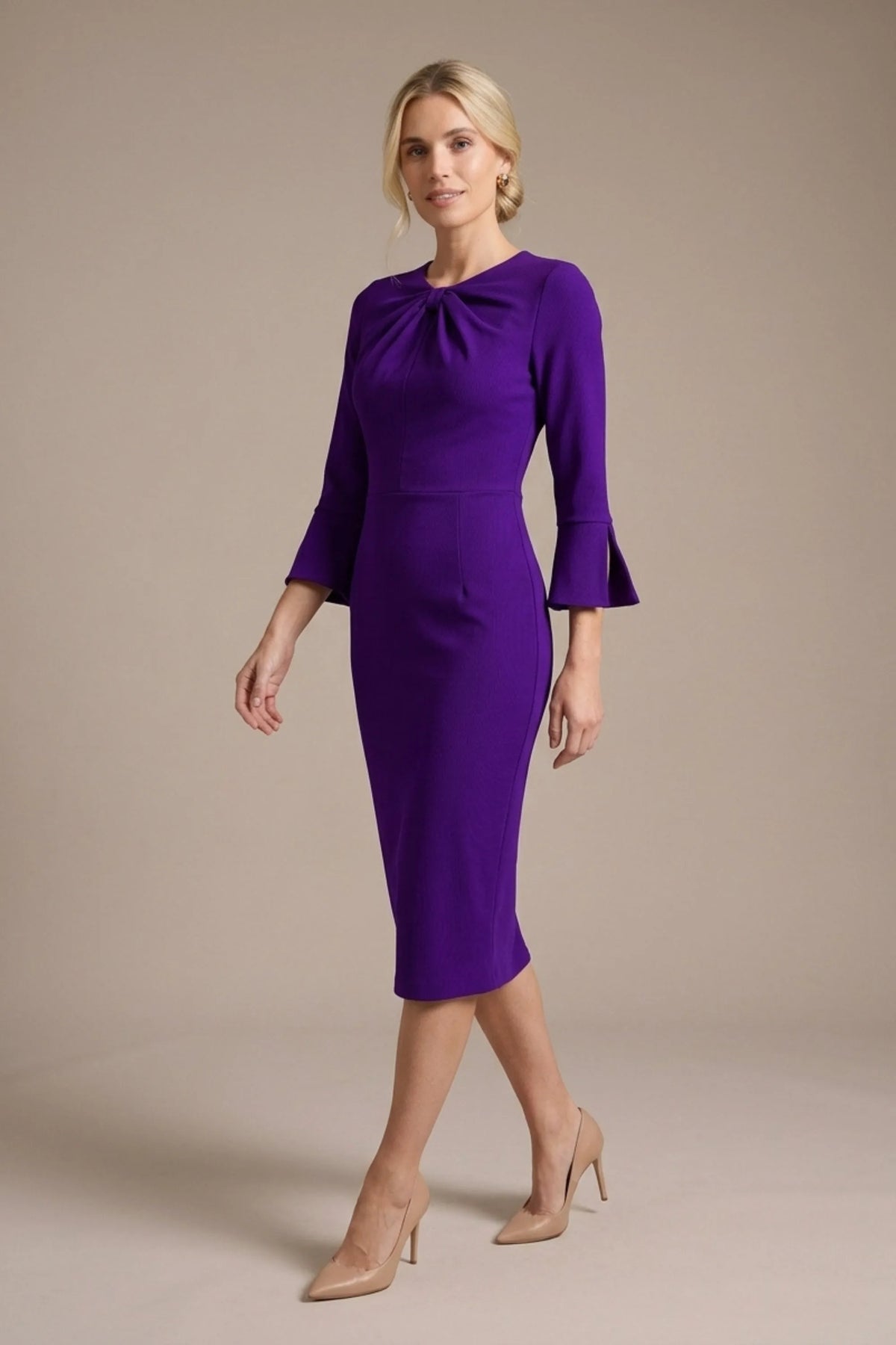 Muirfield Gathered Keyhole Pencil Dress in Purple – Diva Catwalk, image 16