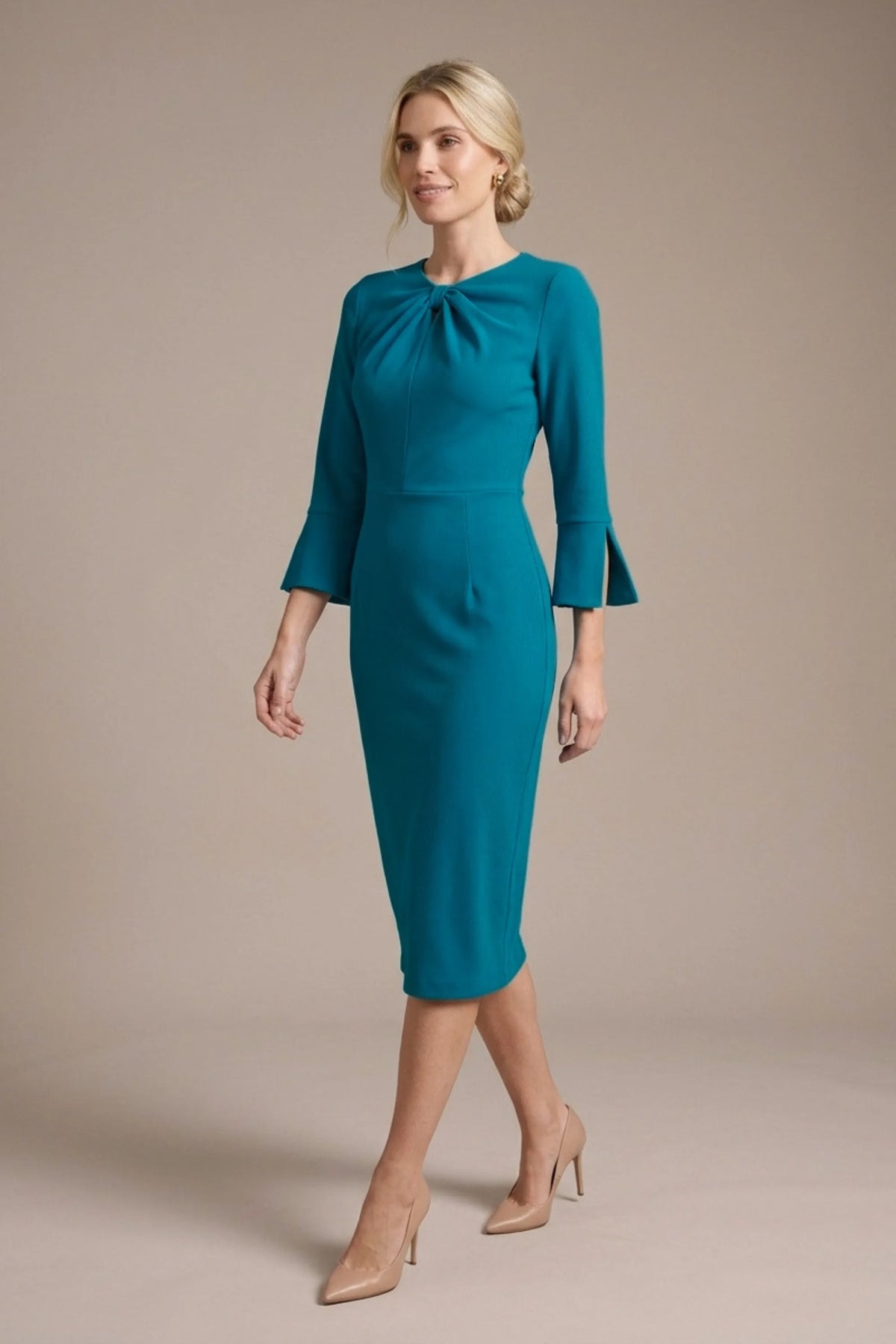 Muirfield Gathered Keyhole Pencil Dress in Mosaic Blue – Diva Catwalk, image 19