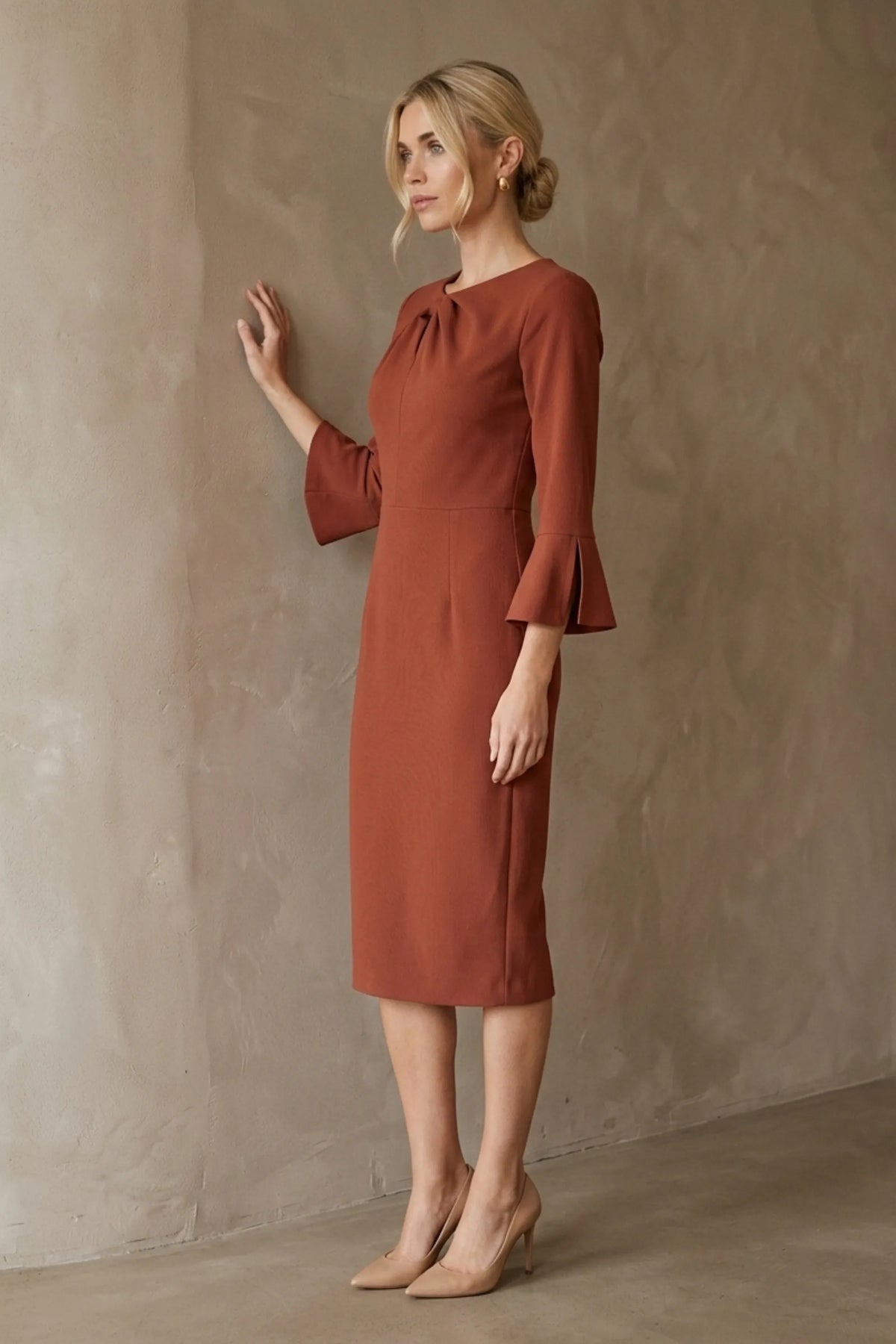 Muirfield Gathered Keyhole Pencil Dress – Diva Catwalk, image 4