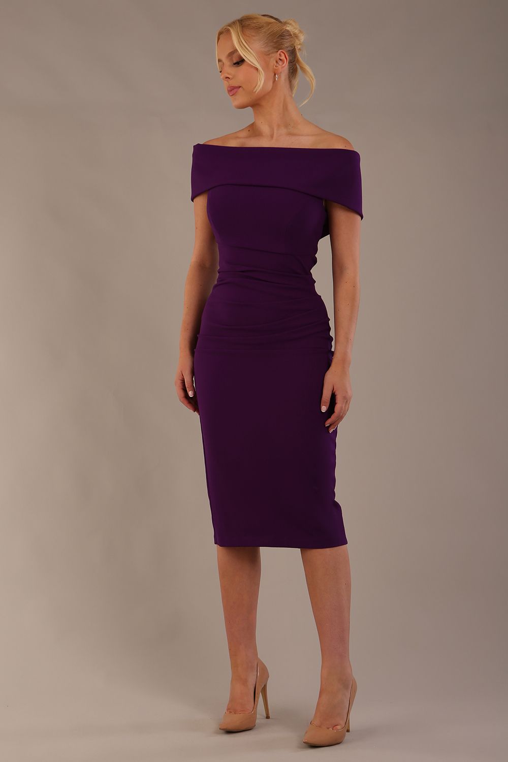Amelia Off Shoulder Pencil dress in Passion Purple – Diva Catwalk, image 6
