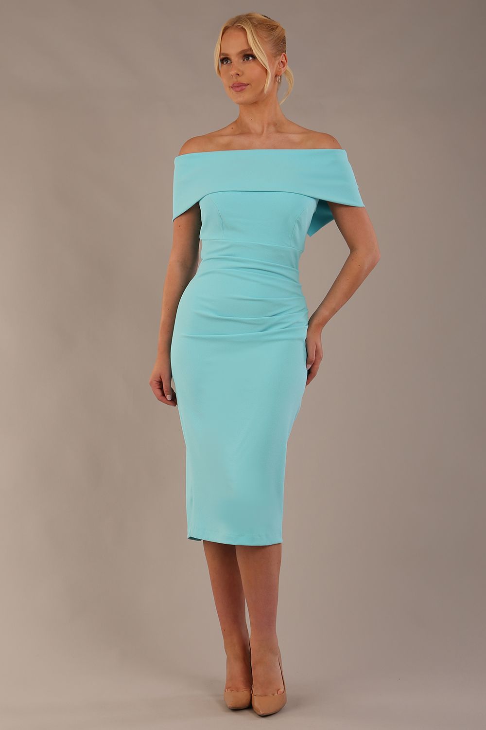 Amelia Off Shoulder Pencil dress in Turquoise – Diva Catwalk, image 15