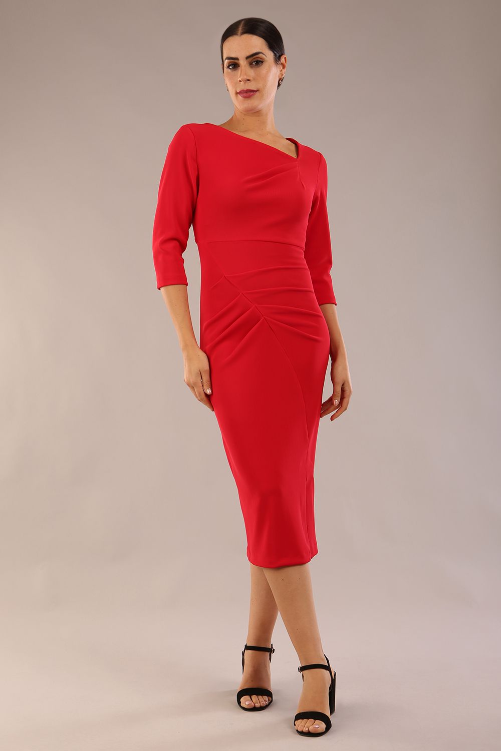 Amity Asymmetric Neckline Pleated Dress 