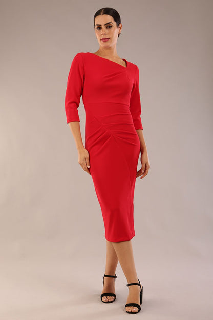 Amity Asymmetric Neckline Pleated Dress 