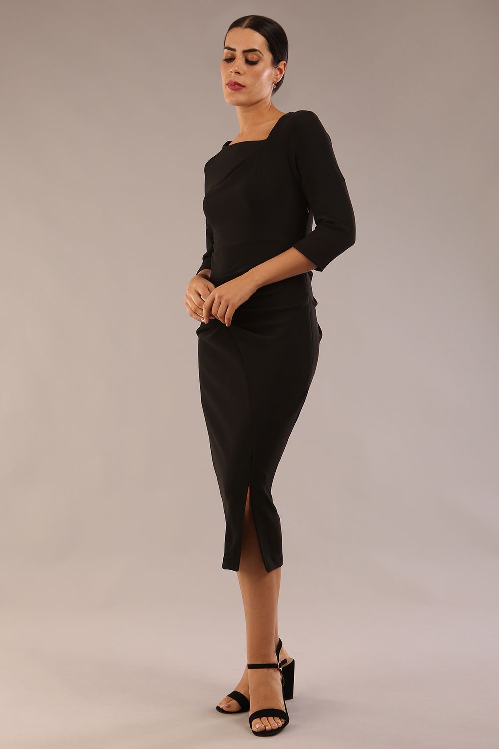 Amity Asymmetric Neckline Pleated Dress in Black – Diva Catwalk, image 7