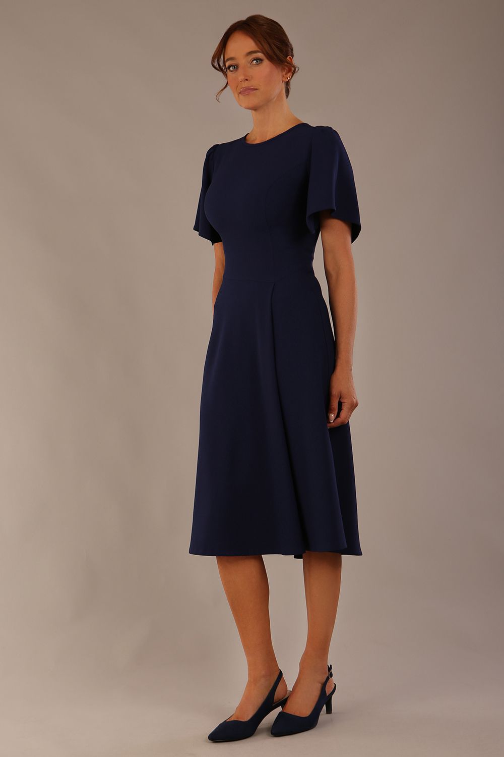Anders Petal Sleeve A-Line Dress in Navy Blue – Diva Catwalk, image 5