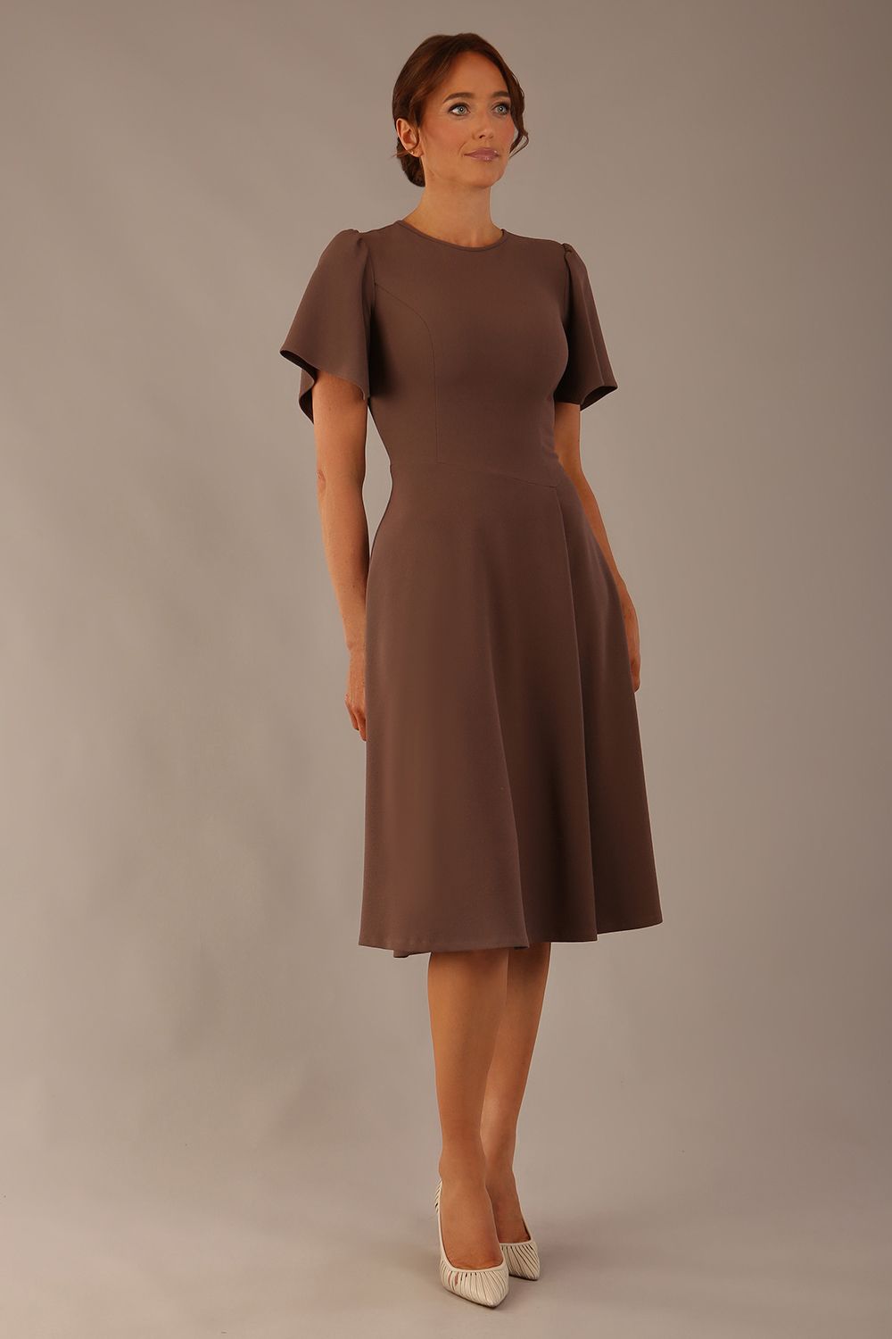 Anders Petal Sleeve A-Line Dress in Peppercorn Brown – Diva Catwalk, image 8