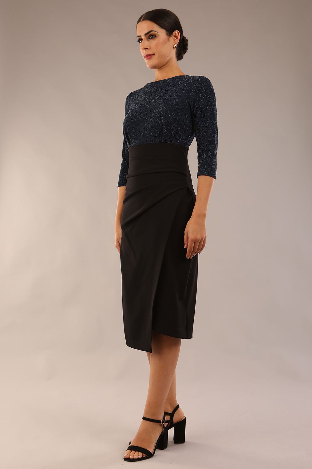 Aprilia Contrast Sparkle Dress in Black and Teal Sparkle – Diva Catwalk, image 2