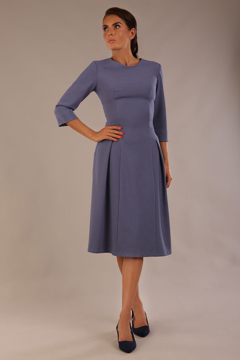 Ario Pleated A-Line Dress in Blue Mineral – Diva Catwalk, image 3