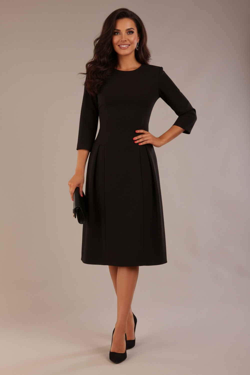 Ario Pleated A-Line Dress in Black – Diva Catwalk, image 2