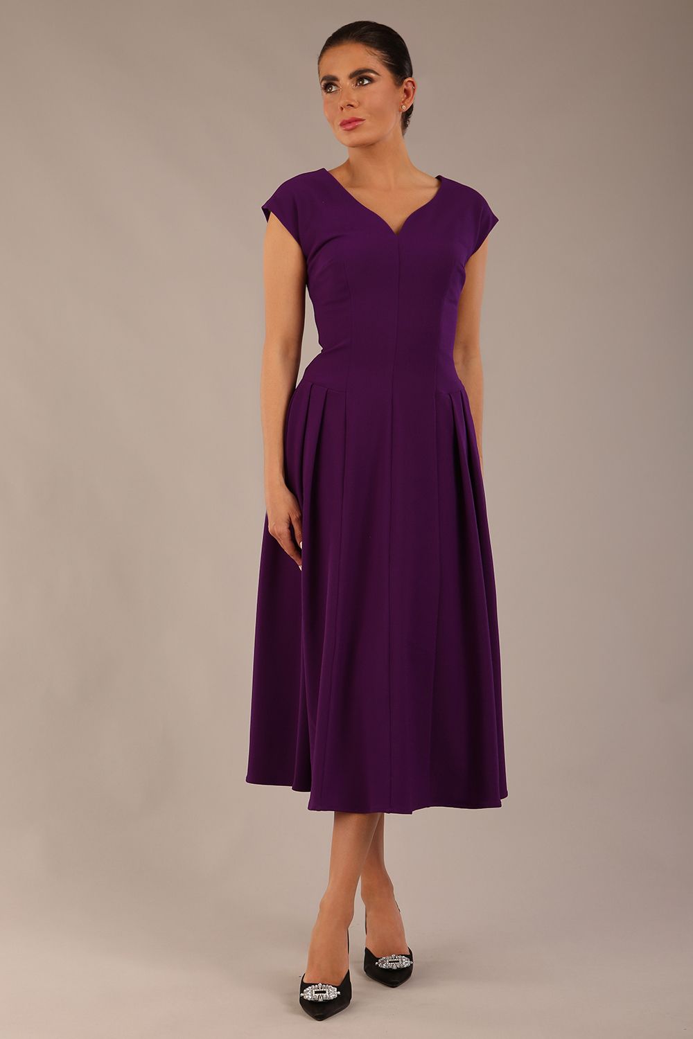 Audrey A-line Midi Dress With Pockets in Passion Purple – Diva Catwalk, image 28