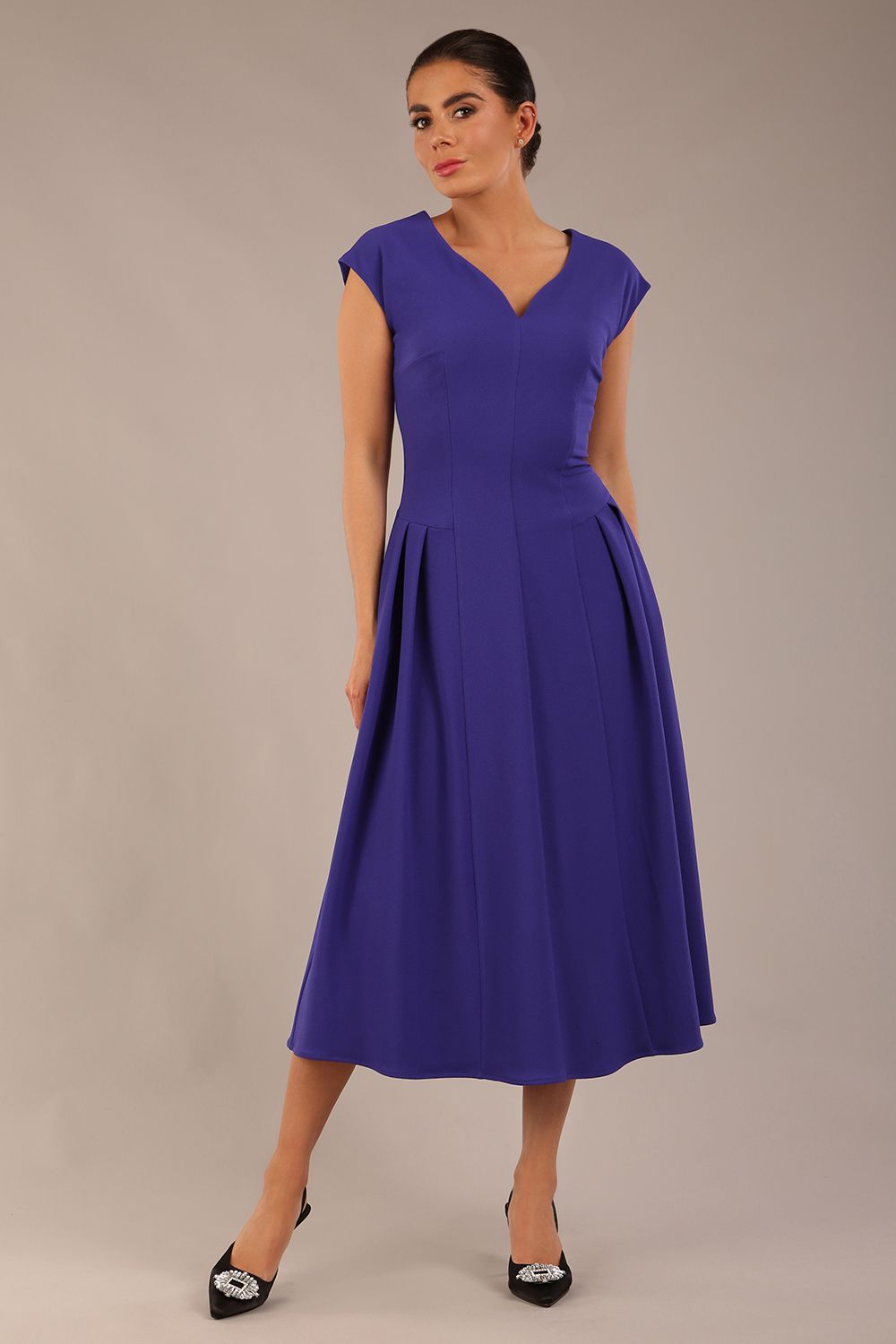 Audrey A-line Midi Dress With Pockets in Spectrum Indigo – Diva Catwalk, image 2