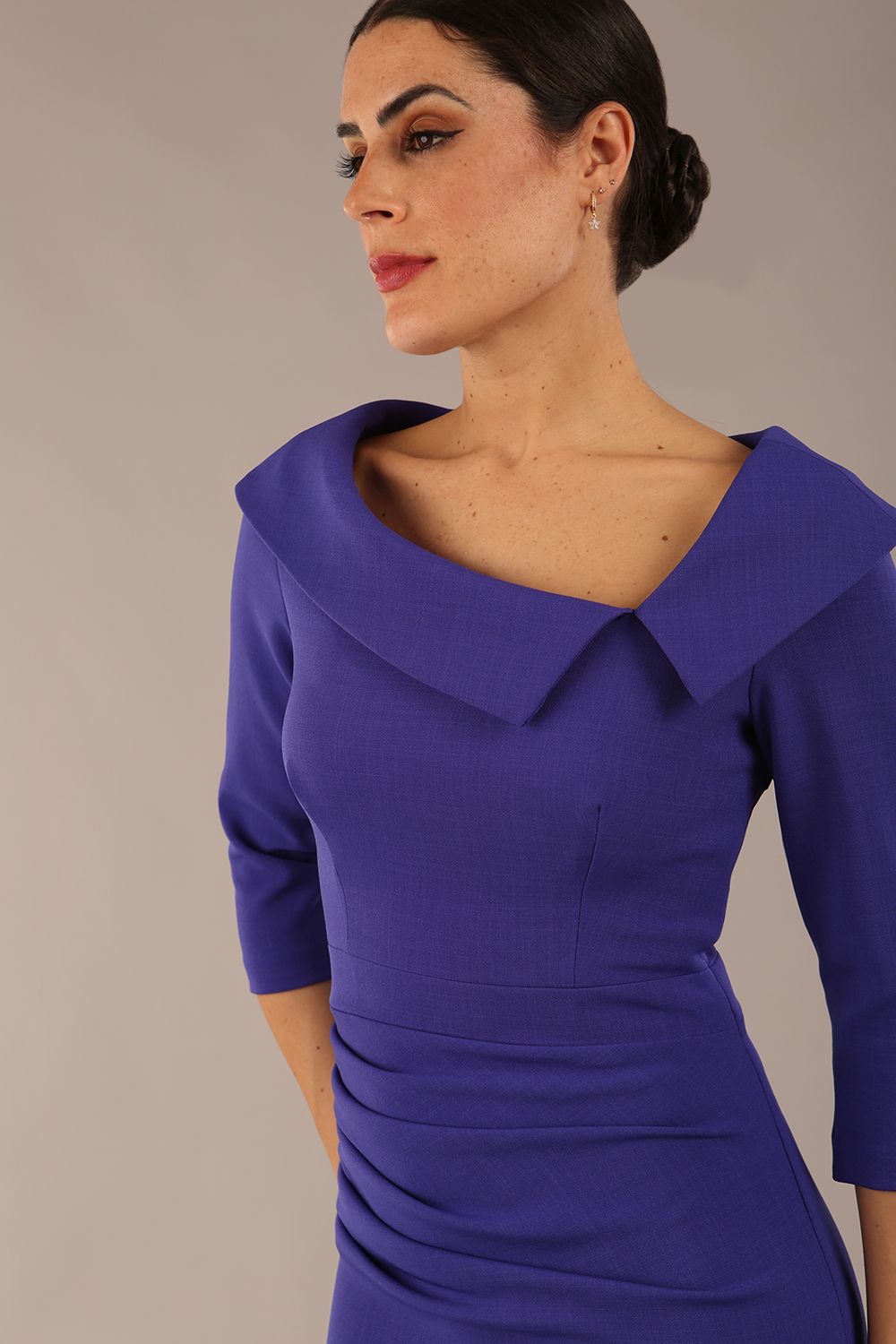 Bentley 3/4 Sleeve Knee Length Pencil Dress in Indigo Blue – Diva Catwalk, image 1