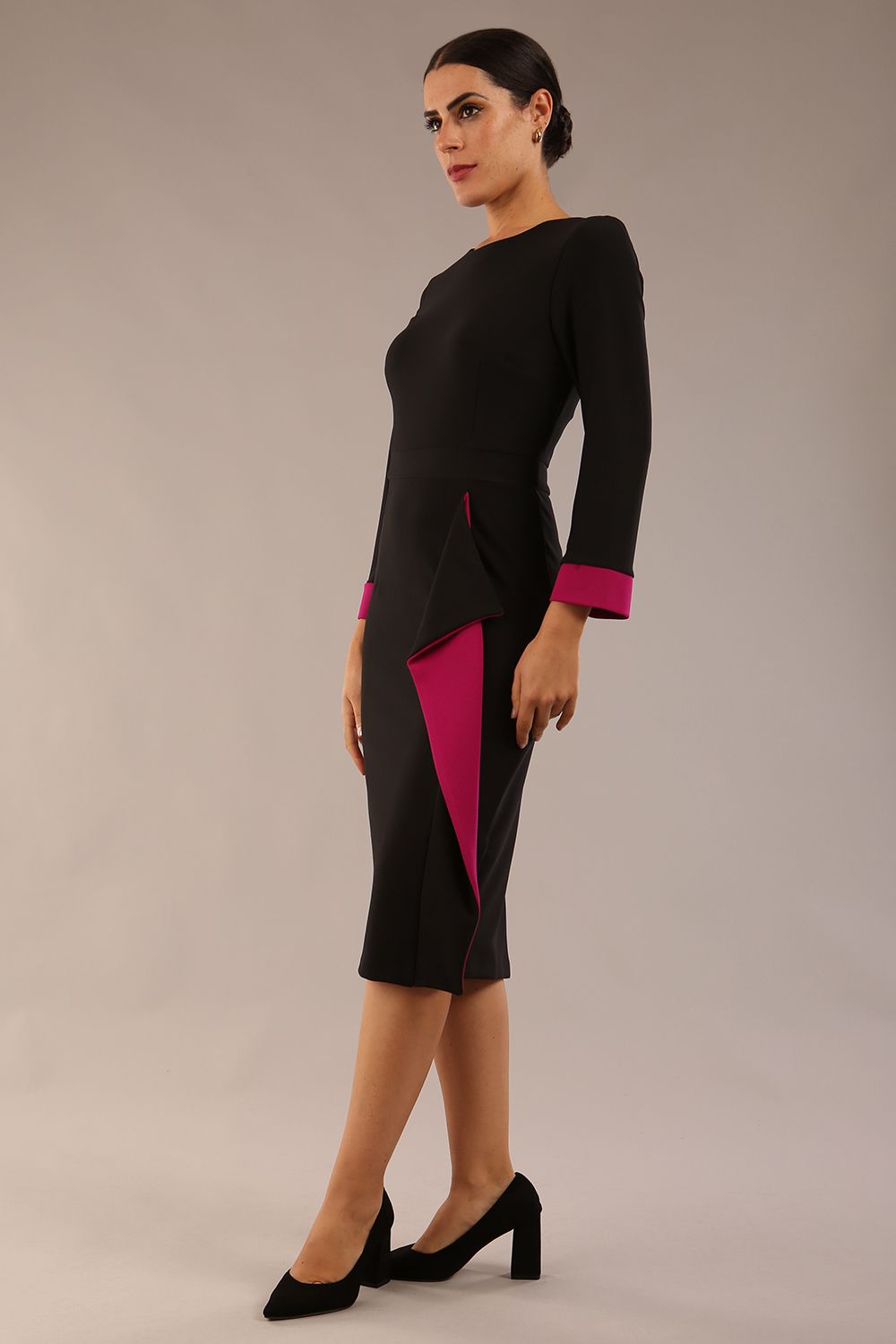 Bounty Contrast Pencil Dress in Black and Magenta Haze – Diva Catwalk, image 5