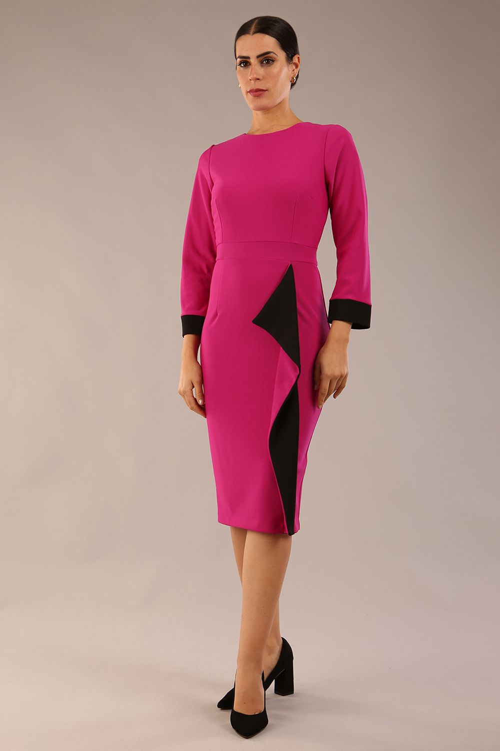 Bounty Contrast Pencil Dress in Magenta Haze and Black – Diva Catwalk, image 7