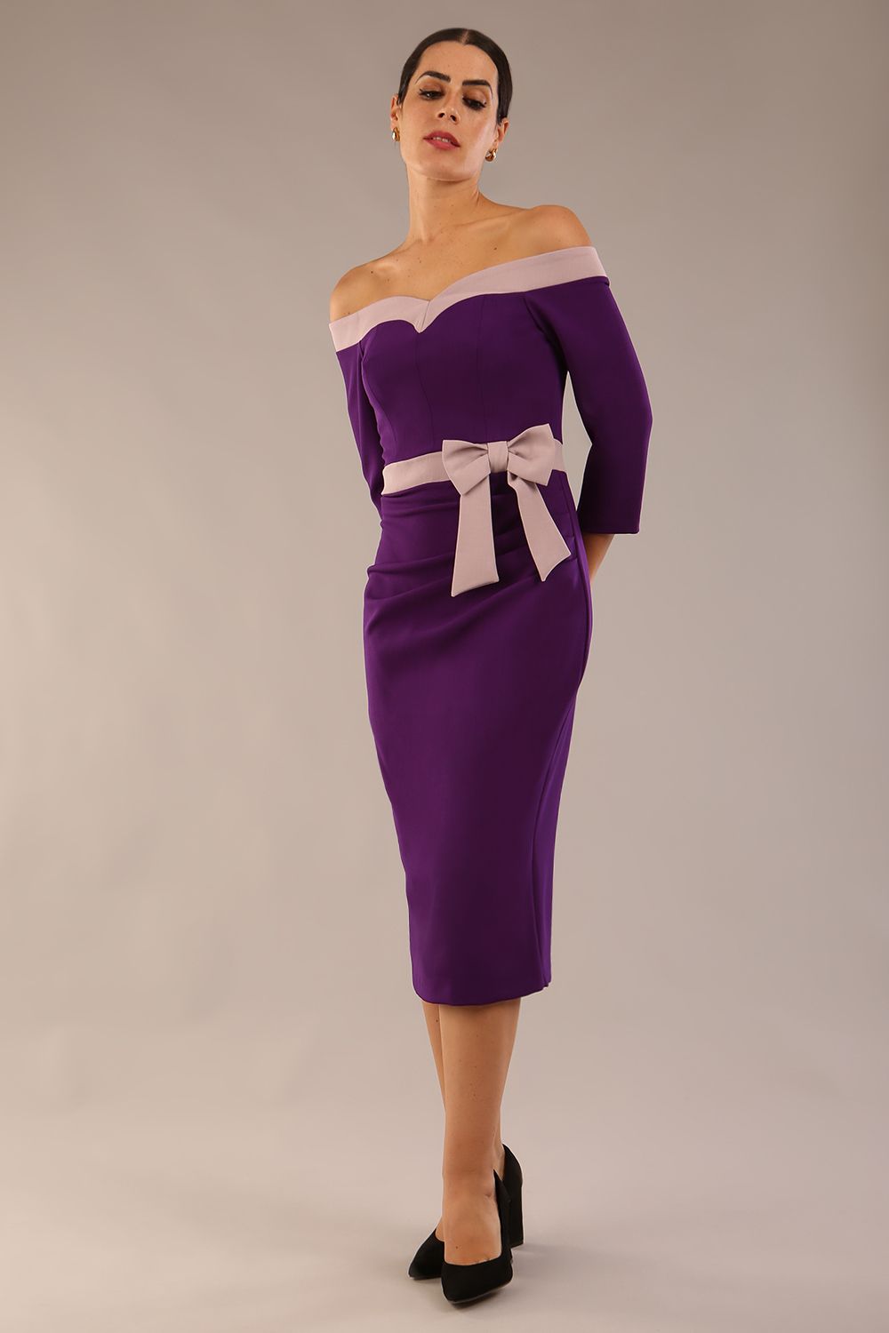 Brittany Off Shoulder Bow detail Pencil Dress 