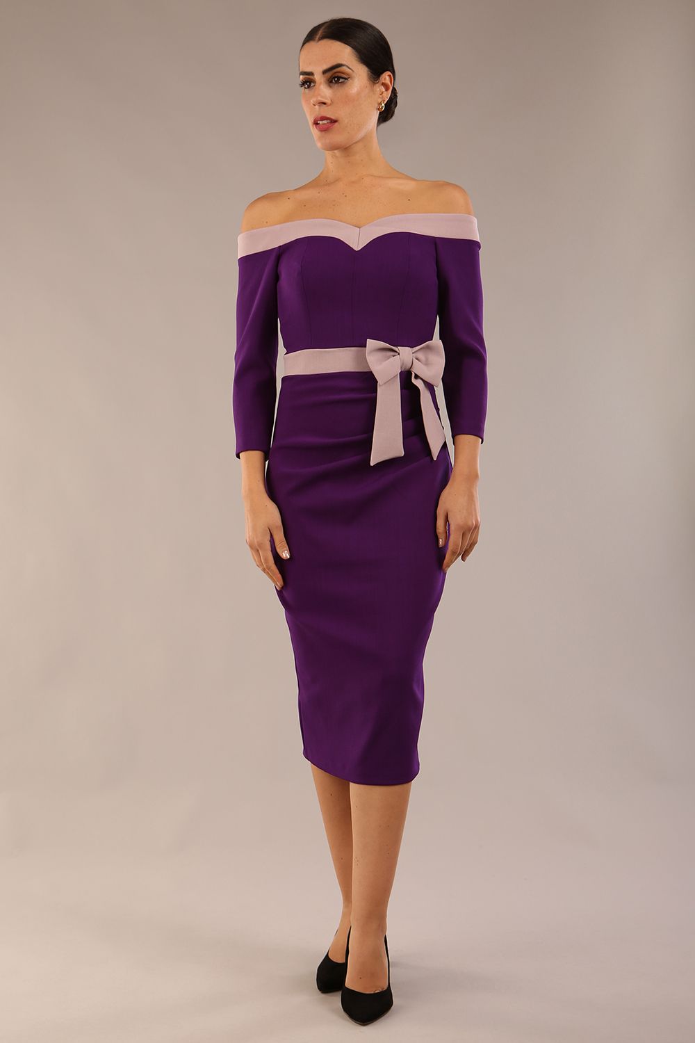 Brittany Off Shoulder Bow detail Pencil Dress – Diva Catwalk, image 7