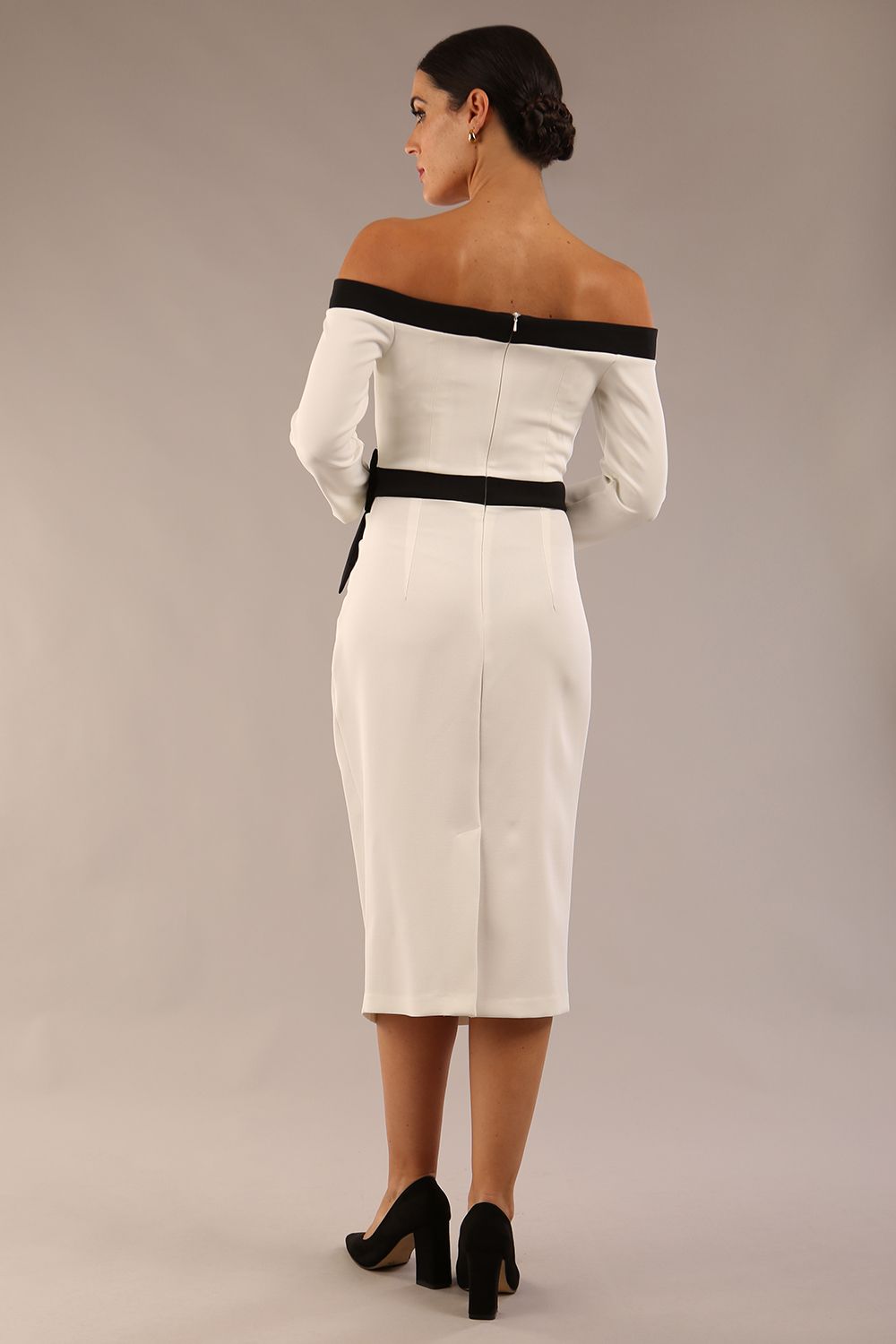Brittany Off Shoulder Bow detail Pencil Dress – Diva Catwalk, image 4