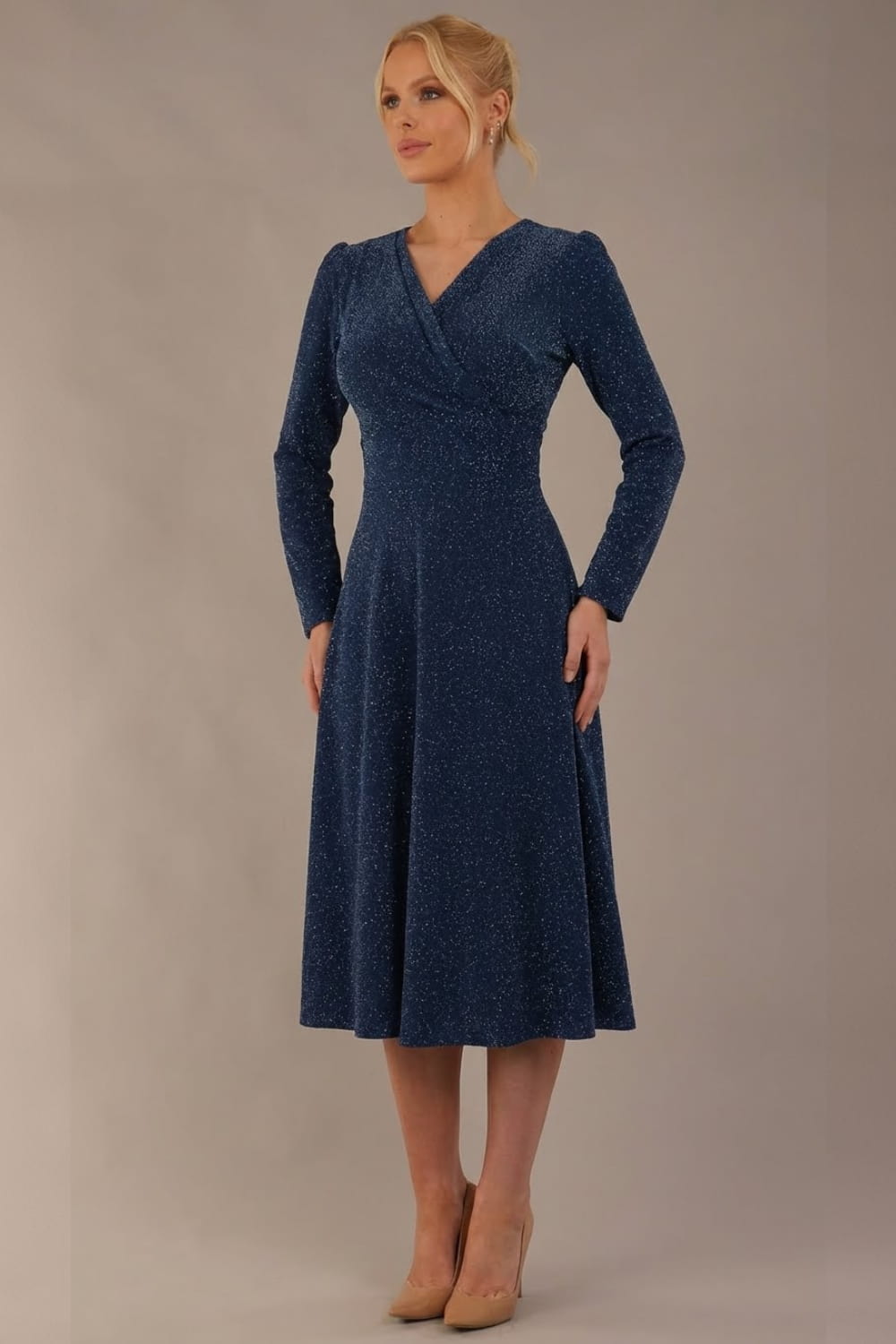 Calvert Sparkle Wrap V-Neck Dress in Teal Sparkle – Diva Catwalk, image 9